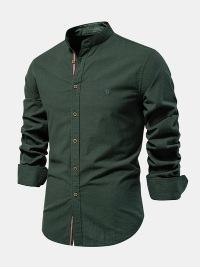 Rowan | Long Sleeve Linen Shirt With Stand Up Collar