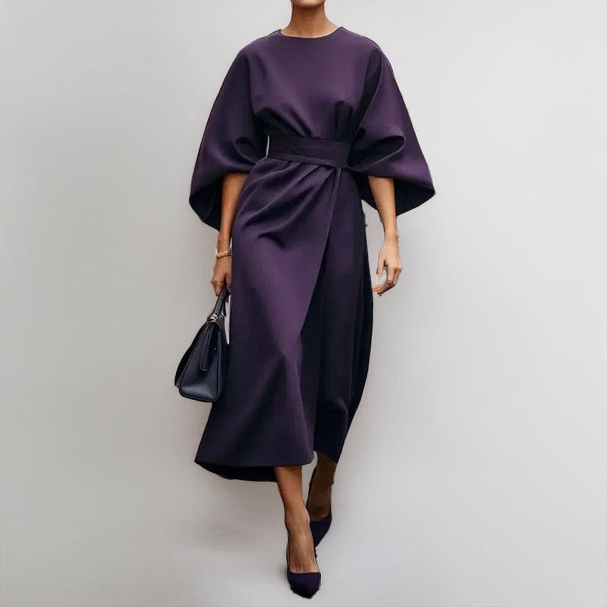Eldra | Satin Feel Batwing Sleeve Maxi Dress