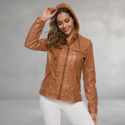 Ysolde | Leather Hooded Jacket