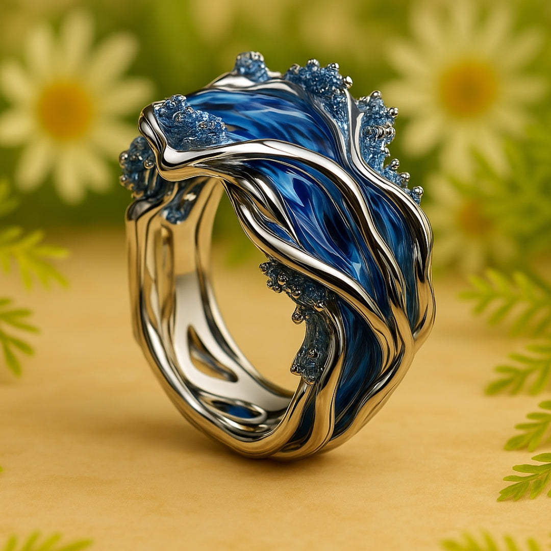 Golden Ocean Wave Ring